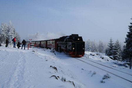 Photo for Beautiful winter landscape with steam train - Royalty Free Image