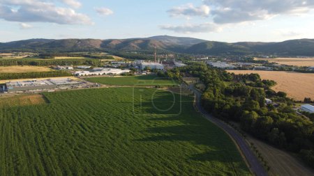 Photo for Aerial view of agricultural fields at countryside during sunset - Royalty Free Image