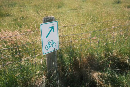 Photo for Sign of bike route on wooden pole - Royalty Free Image