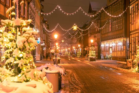 street of old town in Germany decorated to Christmas