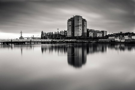 Photo for Architecture of Kiel city, Germany, Baltic sea. Black and white - Royalty Free Image