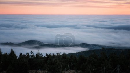 Photo for Beautiful sunset over foggy mountains - Royalty Free Image