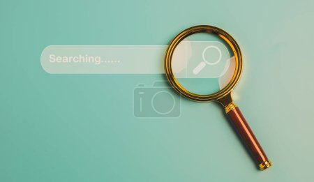 Téléchargez les photos : Loupe avec icône de barre de recherche pour un navigateur Web, un site Web ou un concept d'optimisation de référencement ou de moteur de recherche - en image libre de droit