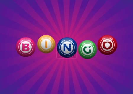Illustration for Bingo lottery, lucky balls of lotto on purple background. Vector illustration with text - Royalty Free Image