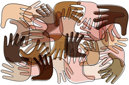 Téléchargez les illustrations : La diversité. Foule multiraciale. Des mains croisées colorées abstraites. Illustration vectorielle. - en licence libre de droit