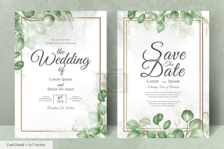 Ilustración de Greenery Wedding Invitation Card Template with Eucalyptus Leaves - Imagen libre de derechos