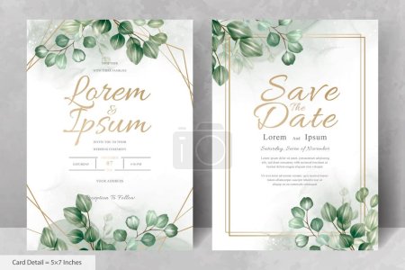 Téléchargez les illustrations : Ensemble de modèle de carte d'invitation de mariage cadre floral de verdure - en licence libre de droit
