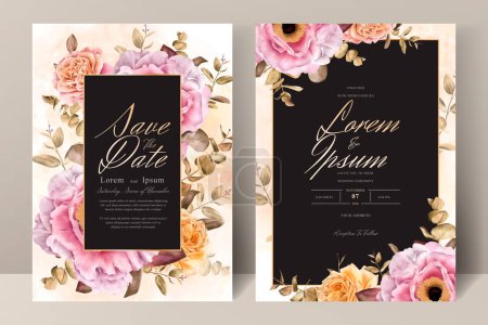 Illustration for Set of Watercolor Floral Frame Wedding Invitation Template - Royalty Free Image