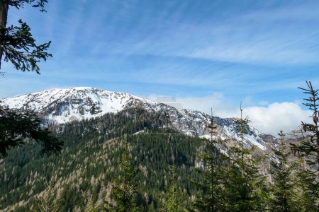 Téléchargez les photos : Vue panoramique depuis le sommet du pic alpin en Autriche. Toute la zone est entourée de nuages épais. Quelques sommets sortent des nuages. Chaînes de haute montagne à l'arrière. Tapis des nuages - en image libre de droit
