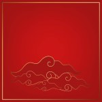 Cloud on red background and golden border with space. Lunar new year concept, Chinese new year background. vector.
