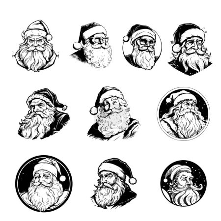 Téléchargez les illustrations : Ensemble d'art de ligne du Père Noël illustration simple pour votre conception. - en licence libre de droit
