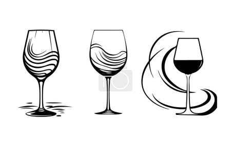 Téléchargez les illustrations : Verres à vin sur fond blanc - en licence libre de droit