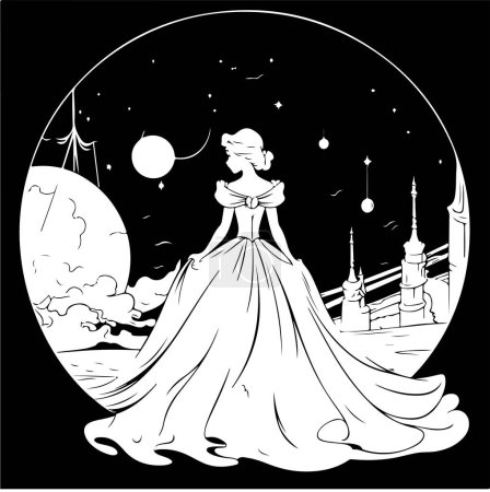 Téléchargez les photos : Livre de coloriage princesse, princesse dans la nuit - en image libre de droit