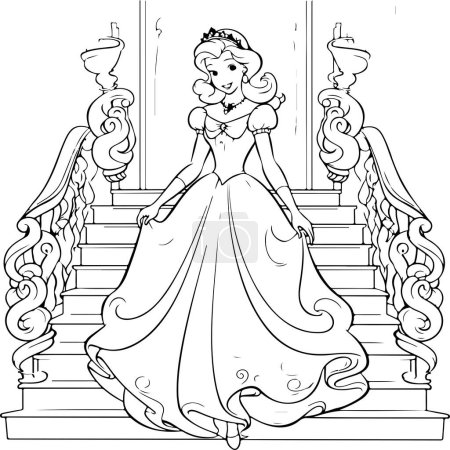 Téléchargez les photos : Livre de coloriage princesse, princesse dans les escaliers - en image libre de droit