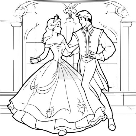 Illustration for Princess coloring book, princess and prince illustration - Royalty Free Image