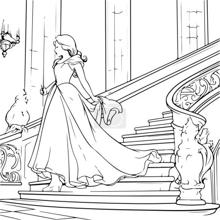 Téléchargez les photos : Livre de coloriage princesse, princesse dans les escaliers - en image libre de droit