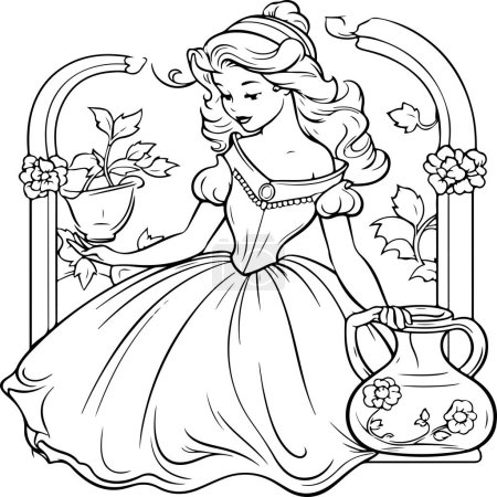 Ilustración de Ilustración de princesa, concepto de libro para colorear - Imagen libre de derechos