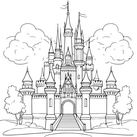 Téléchargez les illustrations : Livre de coloriage princesse, illustration de château - en licence libre de droit