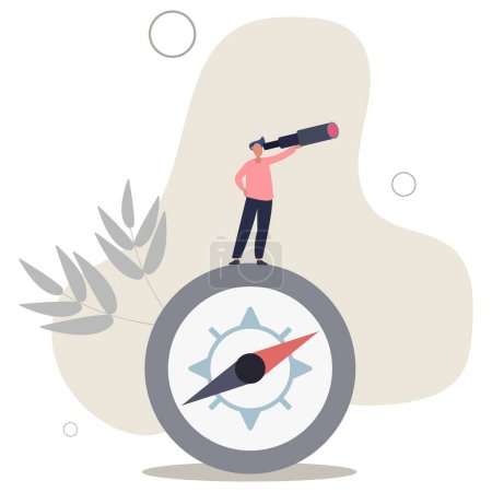 Illustration for Business compass guidance direction or opportunity, make decision for business direction, finding investment opportunity, leadership or visionary concept.flat vector illustration. - Royalty Free Image