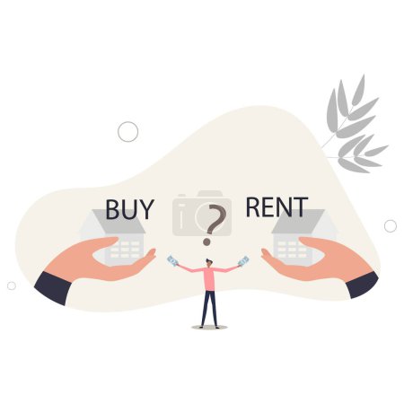 Illustration for House buy or rent, making decision for owning property and real estate, long term debt or mortgage, investment or lifestyle choice concept.flat vector illustration. - Royalty Free Image