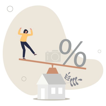 Illustration for Mortgage payment, house loan interest rate or balance between income and debt or loan payment, financial risk concept.flat vector illustration. - Royalty Free Image
