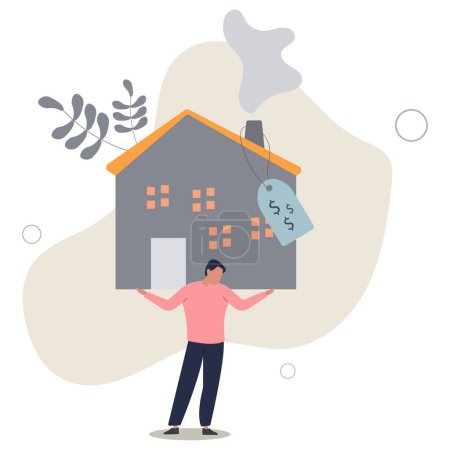 Illustration for Overpay in real estate and house mortgage, too much invest or expense to pay for debt and loan in economic crisis concept.flat vector illustration. - Royalty Free Image