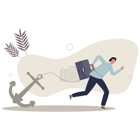 Illustration for Freedom, relief or escape from bad habit, psychology anchoring effect or cut heavy burden to growing more concept.flat vector illustration. - Royalty Free Image