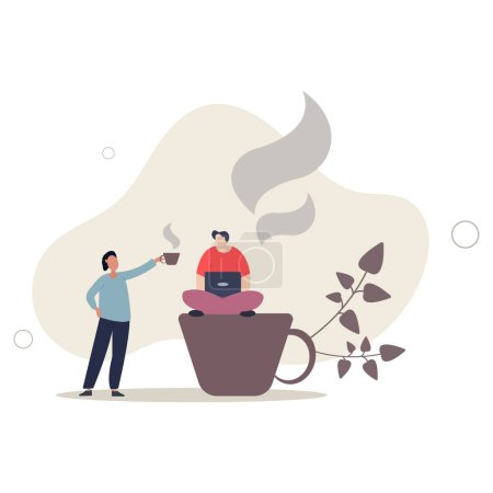 Illustration for Coffee break, business discussion while having coffee or brainstorming after meeting break concept.flat vector illustration. - Royalty Free Image