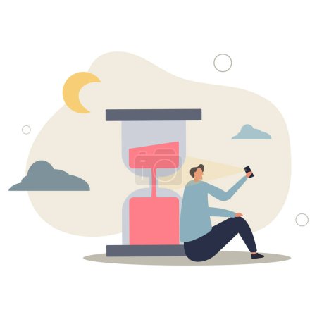 Illustration for Screen time, doom scrolling or wasted time using smartphone, staying late night with mobile addiction concept.flat vector illustration. - Royalty Free Image