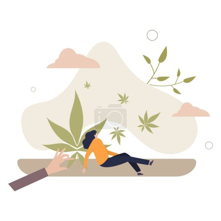 Illustration for Using hemp as herbal treatment for mental or physical health .Medical marijuana as alternative medicine for human wellbeing and psychological balance.flat vector illustration. - Royalty Free Image
