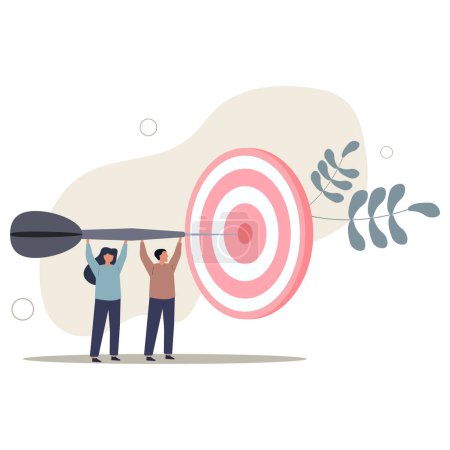 Illustration for Team business goal, teamwork collaboration to achieve target, coworkers or colleagues with same mission and challenge concept.flat vector illustration. - Royalty Free Image