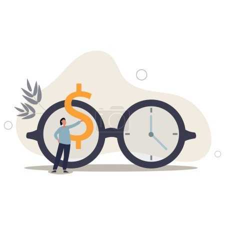 Illustration for Time is money, investment profit or pension fund, value price or long term investing, saving money or debt payment, financial freedom concept.flat vector illustration. - Royalty Free Image