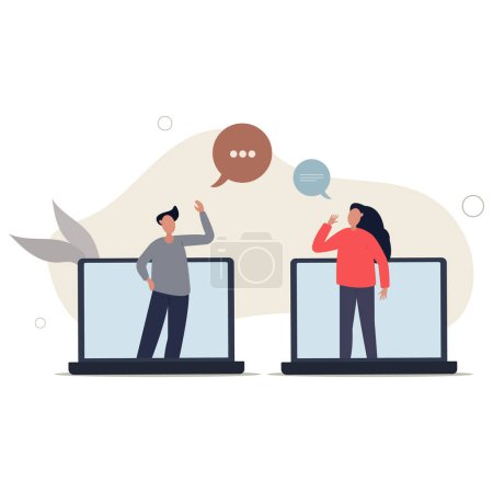 Illustration for Remote work team meeting, online communication and business discussion, video conference to link between home and office concept.flat vector illustration. - Royalty Free Image