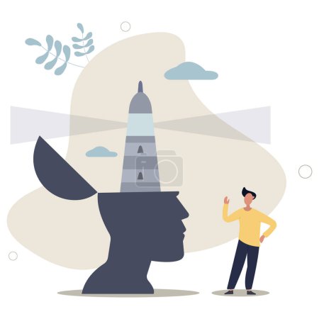 Vision to see direction, enlightenment or wisdom to discover new knowledge, solution or insight, guidance or searching concept.flat vector illustration.