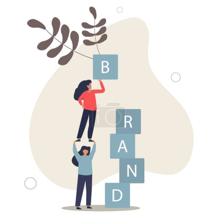 Build branding or brand awareness, marketing or advertising for company reputation, strategy to promote product or sales strategy concept.flat vector illustration.