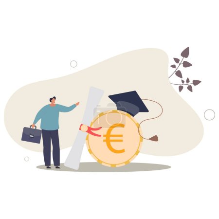 Illustration for Education cost, tuition or scholarship, money for university or graduation, school expense or student debt, college diploma concept,.flat vector illustration. - Royalty Free Image