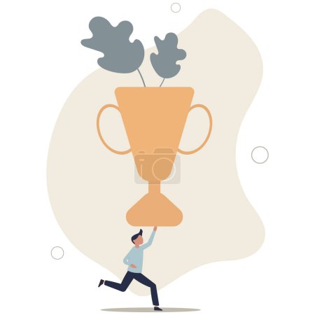 Illustration for Big success or achievement, winning large business scale or challenge and effort to win award concept.flat vector illustration. - Royalty Free Image