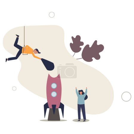 Illustration for Build startup company, collaboration or cooperate to develop business innovation idea, teamwork and support concept.flat vector illustration. - Royalty Free Image