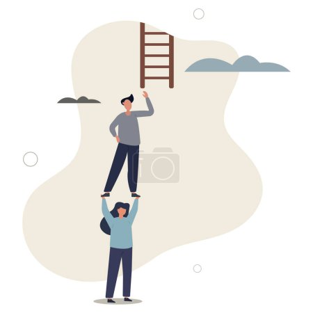 Illustration for Support or mentor to achieve business success, teamwork collaboration or partnership help to reach target concept.flat vector illustration. - Royalty Free Image