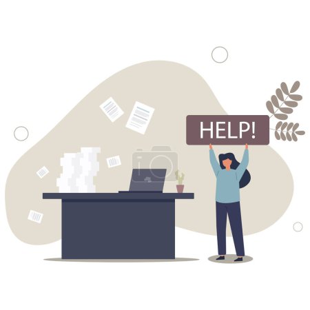 Illustration for Asking for help to finish overload work, support or help needed, solution to solve busy work problem, overworked or trouble concept.flat vector illustration. - Royalty Free Image