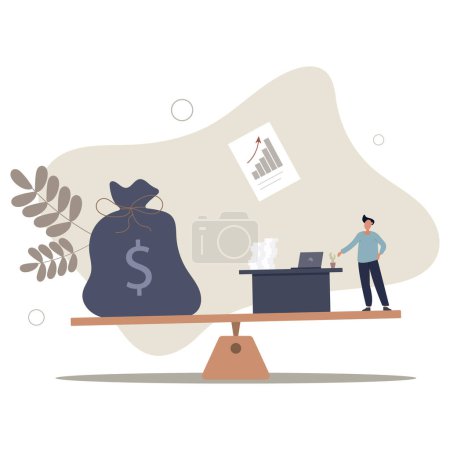 Illustration for Wages, salary or income, work hard for money or incentive motivate to work overtime, overworked and life balance concept.flat vector illustration. - Royalty Free Image
