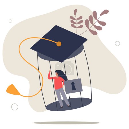 Illustration for Student loan debt, money trap that graduated have to payback huge amount of money, expensive cost for education concept.flat vector illustration. - Royalty Free Image