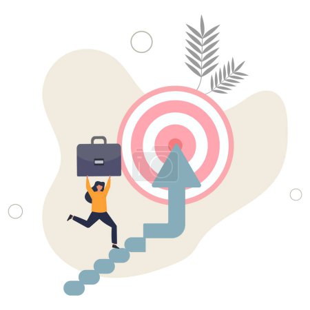 Illustration for Reach target or progress to reach goal, career step to success, achievement or growth, challenge and motivation to succeed concept.flat vector illustration. - Royalty Free Image