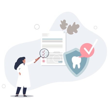 Illustration for Dental insurance for tooth procedure bill cost coverage.Stomatology hygiene and care document with diagnosis and price form .flat vector illustration. - Royalty Free Image