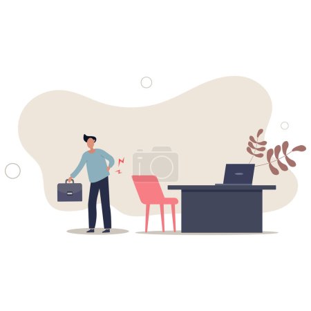 Illustration for Office syndrome back pain, sitting and work too long causing back ache or inflammation of neck, shoulder and back muscles concept.flat vector illustration. - Royalty Free Image