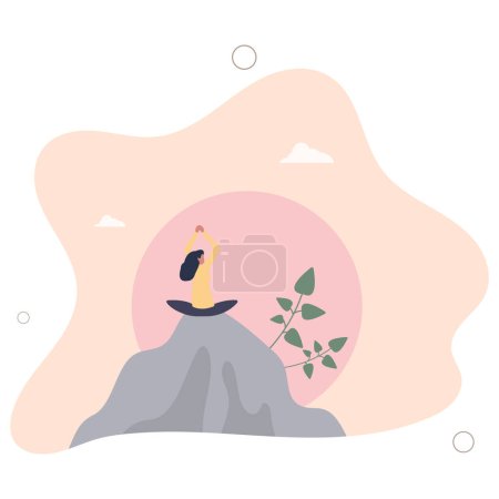 Illustration for Wellness as physical and mental health harmony balance .Mind peace control with yoga and calm meditation in nature.flat vector illustration. - Royalty Free Image
