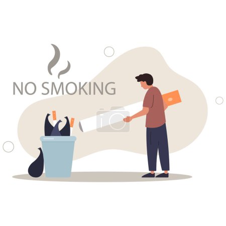 Illustration for Male character putting out a cigarette .protest concept against bad habit.toxic tobacco products. - Royalty Free Image