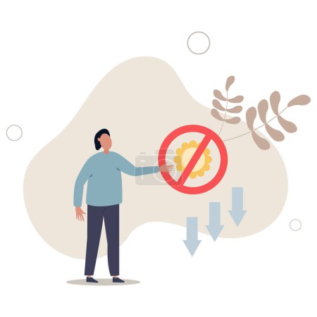 Illustration for Man and sun under prohibition sign.concept of short daylight and depression.flat vector illustration. - Royalty Free Image