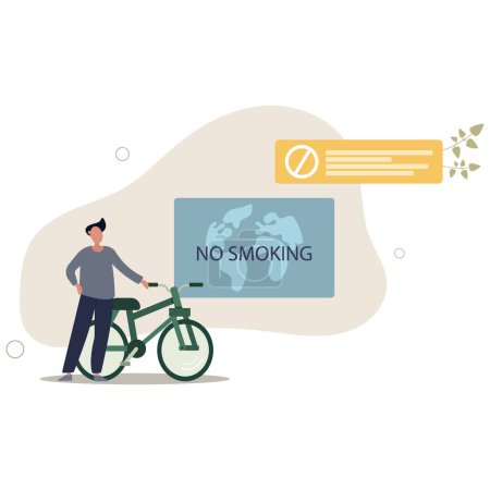 Téléchargez les illustrations : Journée mondiale sans tabac. caractère sain avec illustration vectorielle bike.flat. - en licence libre de droit