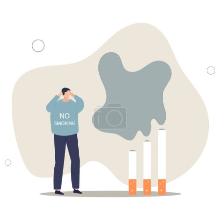 Illustration for World No Tobacco Day. character does not like cigarette smoke. toxic substance poisons air.flat vector illustration. - Royalty Free Image